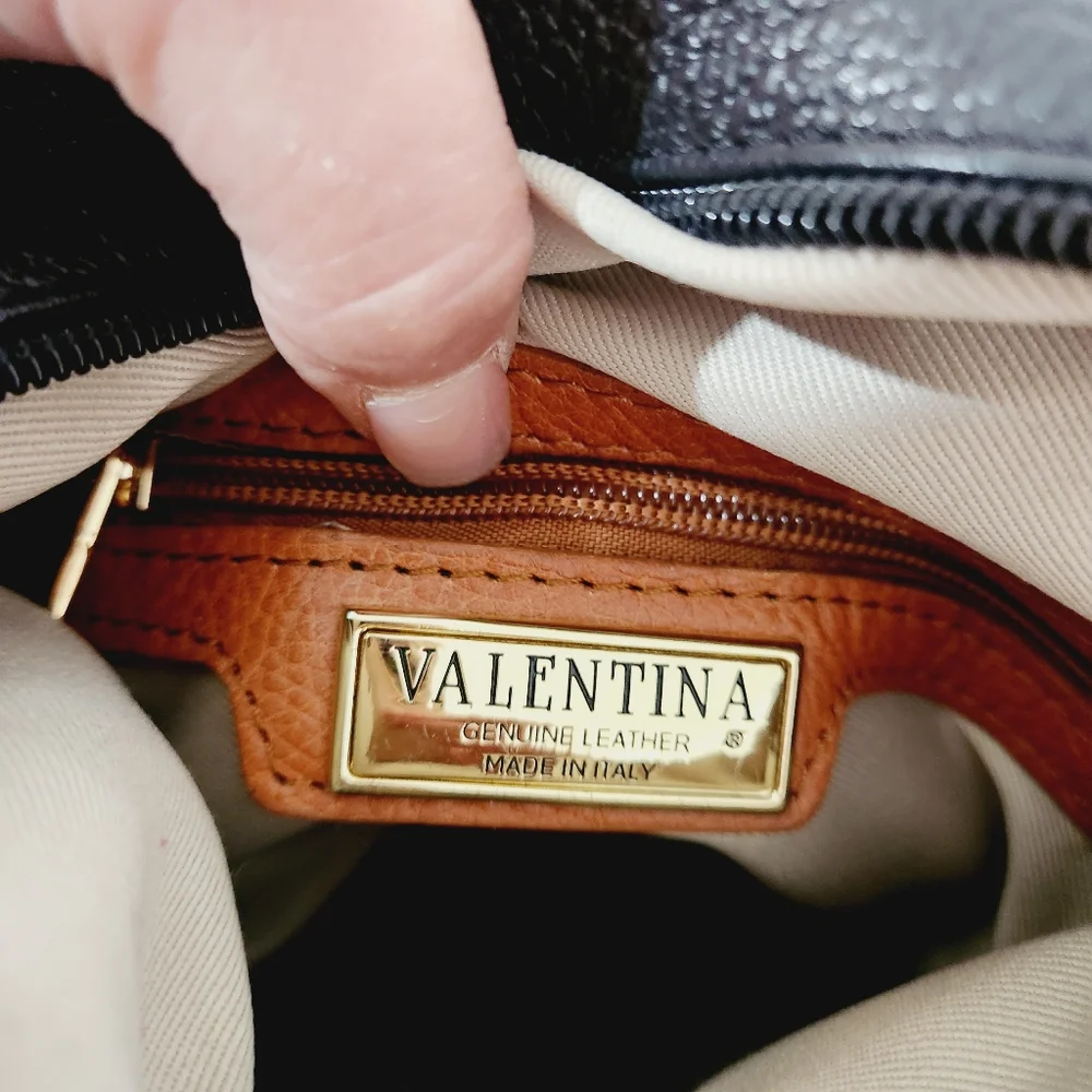 Authentic Valentina Handbag/Sling Backpack Color Black and Tan_9